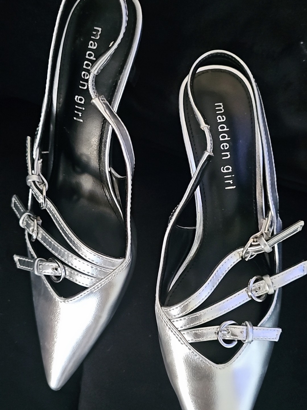 Madden Girl Metallic Silver Pointed Slingback Mules